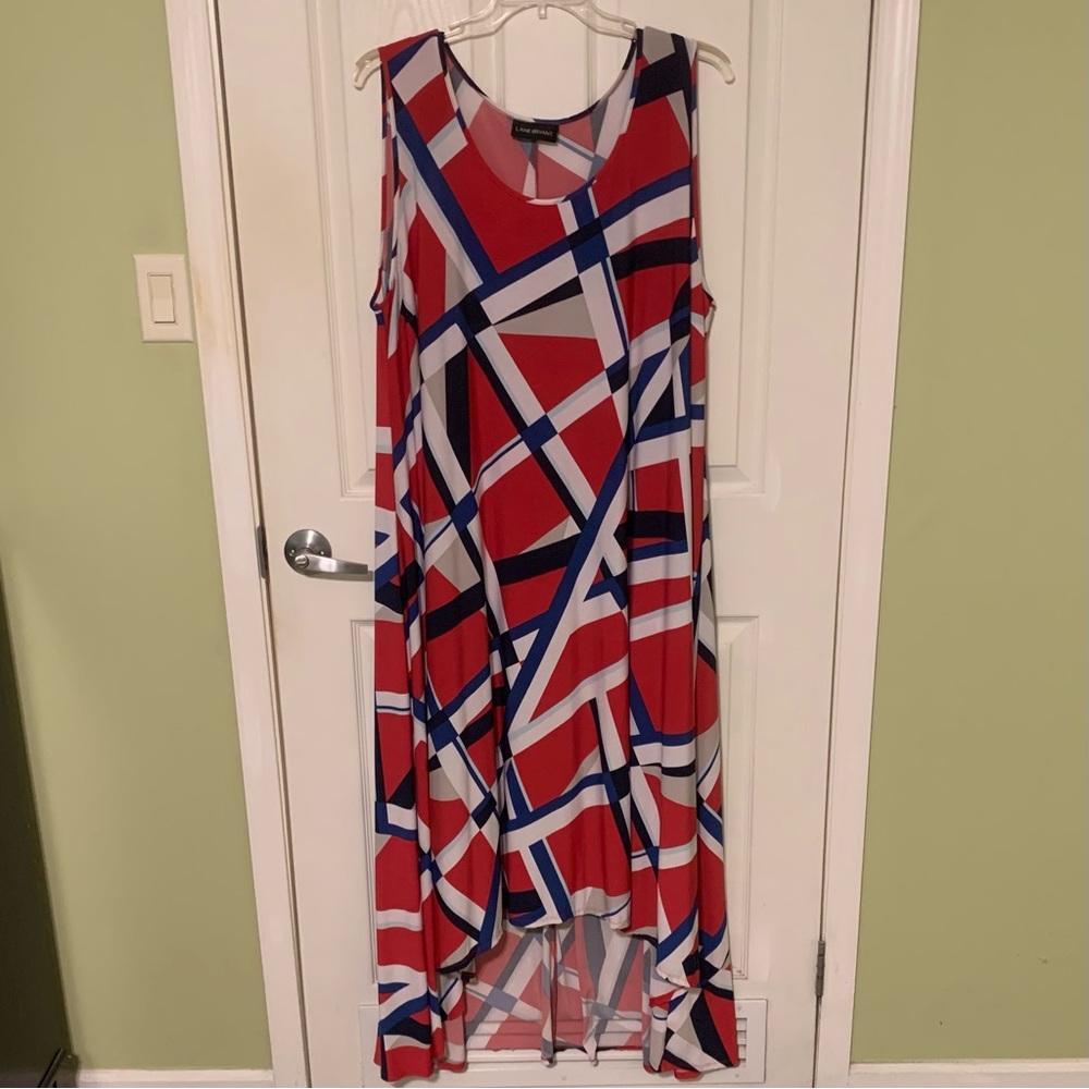 Geometric Red and Blue Sleeveless Dress